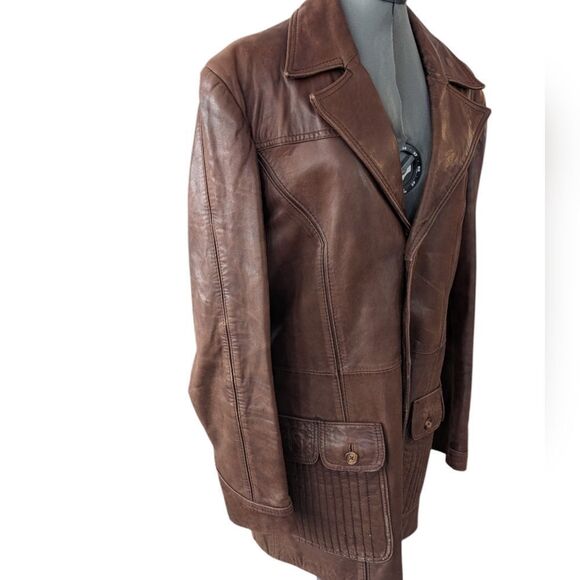 Berman's‎ 70s mens vintage brown leather trench coat jacket - Picture 5 of 16